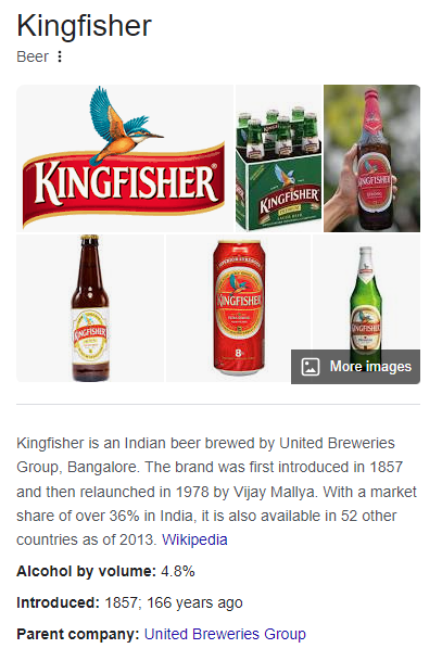 Kingfisher Beer Info from Wikipedia